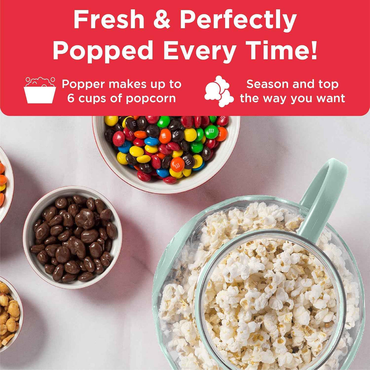 Ecolution Patented Micro-Pop Microwave Popcorn Popper with Temperature Safe Glass, 3-in-1 Lid Measures Kernels and Melts Butter, Made Without BPA, Dishwasher Safe, 1.5-Quart, Aqua