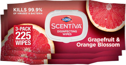 Clorox Scentiva Disinfecting Wipes, grapefruit and orange blossom scent, 75-count, 3-pack