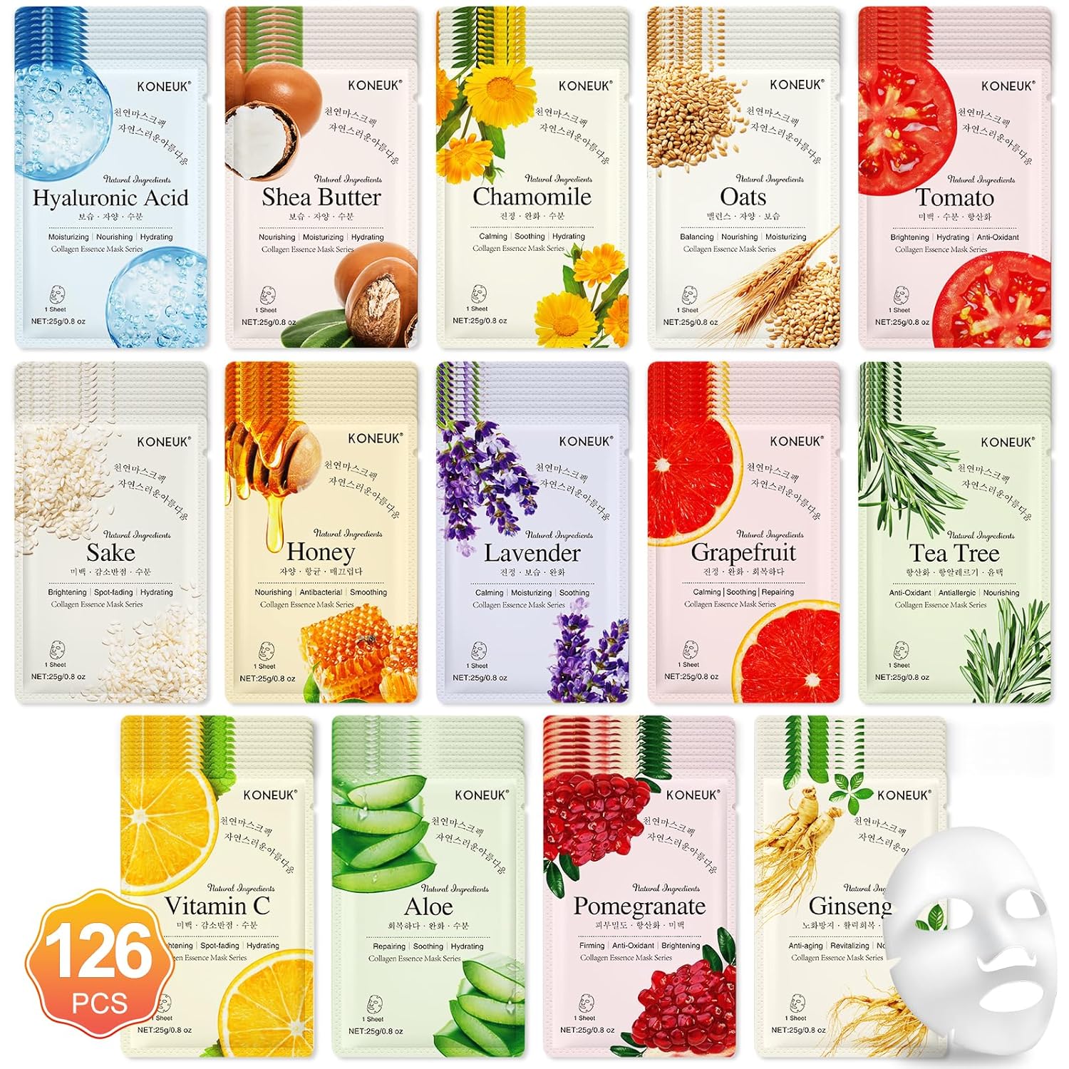 14 pack sheet face masks for dry skin, hydrating bulk facial mask set for women's skincare, gift face spa