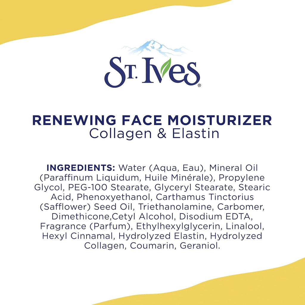 st. ives collagen elastin renewing facial moisturizer for dry skin, 10 oz, paraben free, cruelty free