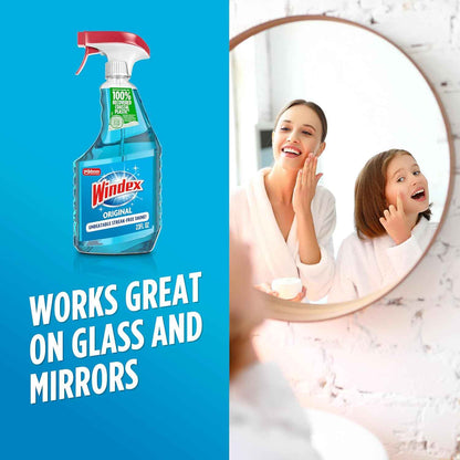 Windex Glass and Window Cleaner Spray Bottle, Packaging Designed to Prevent Leakage and Breaking, Surface Cleaning Spray, Original Blue Scent, 23 Fl Oz