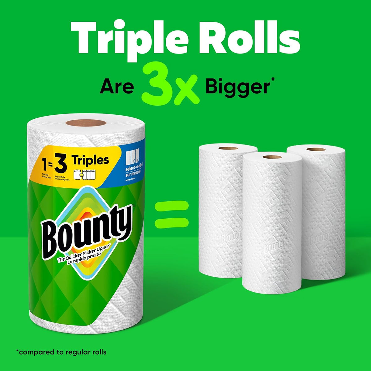 Bounty Select-A-Size Paper Towels, 8 Triple Rolls, White, Absorbent and Reliable