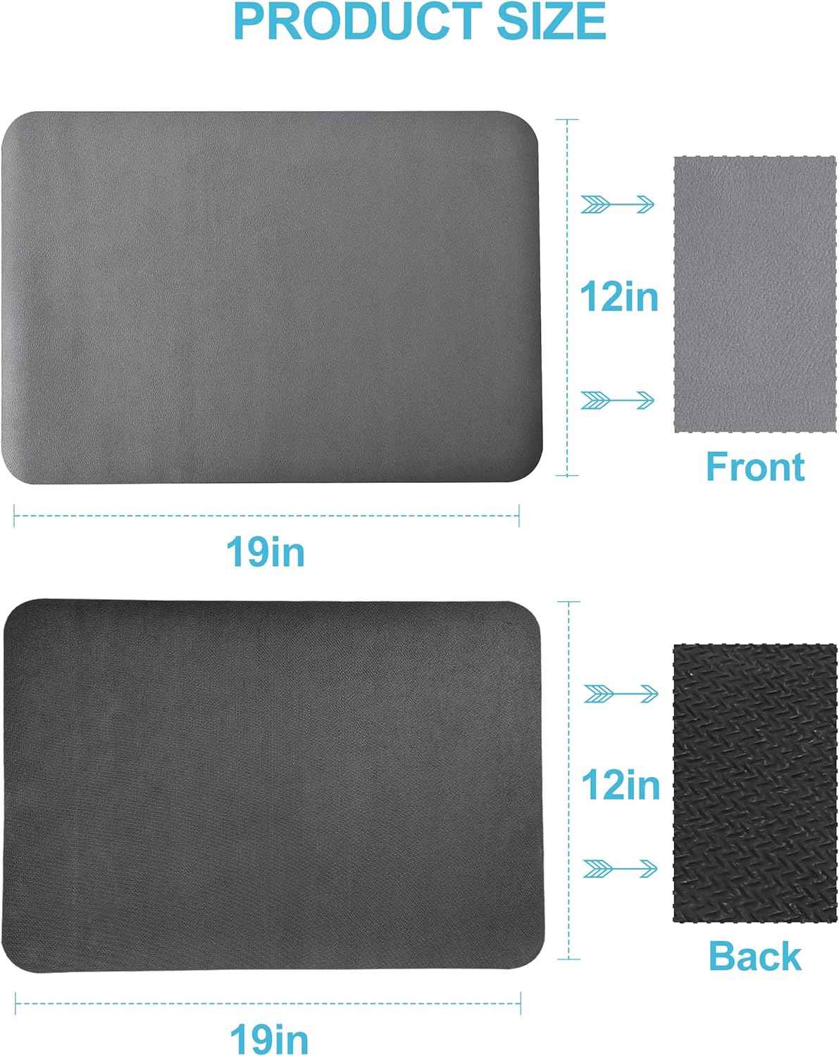Dish Drying Mat for Kitchen Counter, 12"x19" Dish Drying Pad with Non-slip Rubber Backed, Hide Stain Anti Absorbent for Kitchen Counter, Drying Mat for Coffee Machine Dish Rack (Grey)