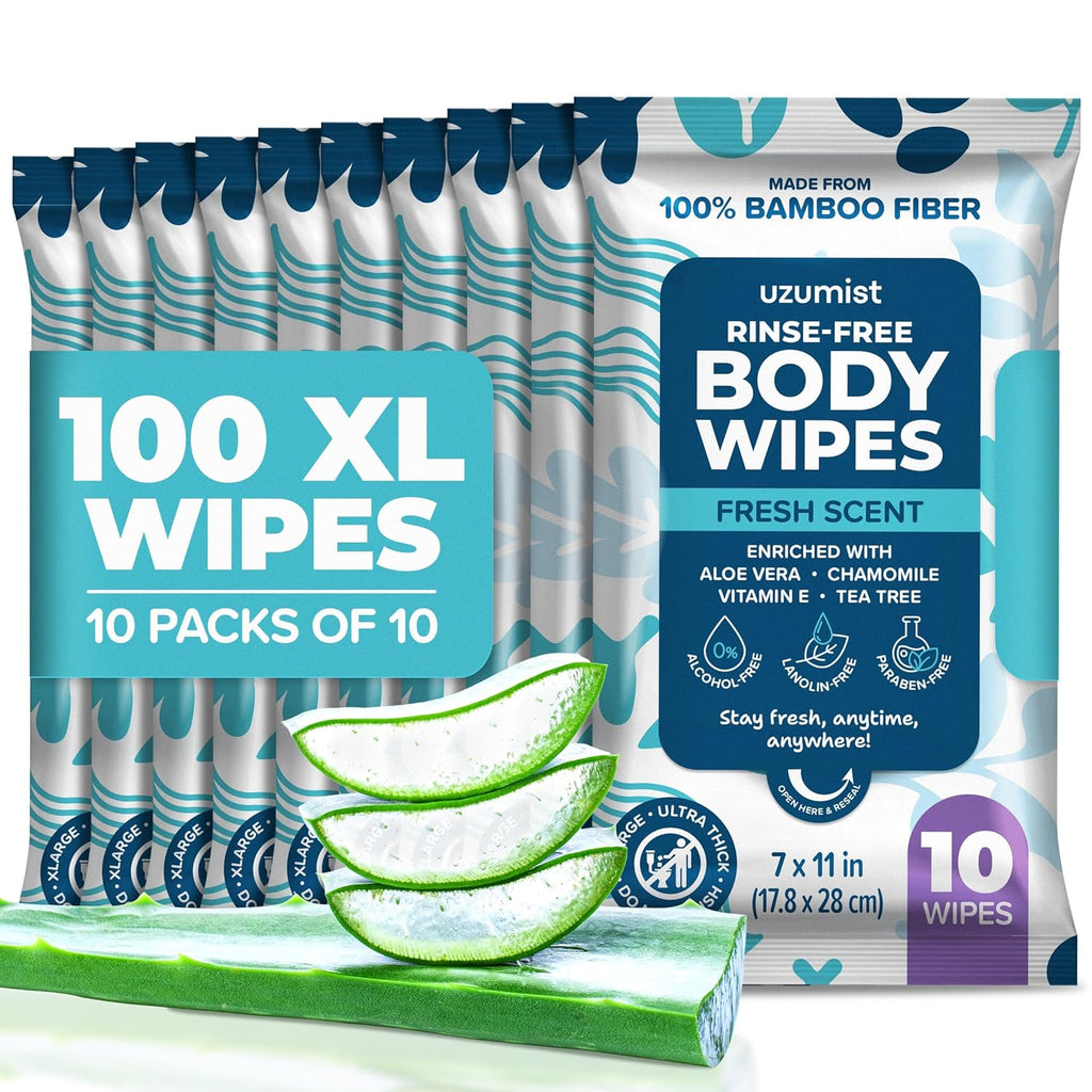 Body Wipes for Adults, No Rinse, 50pc XL, Ultra Thick Shower Travel Wipes for Personal Cleansing & Hygiene Essentials