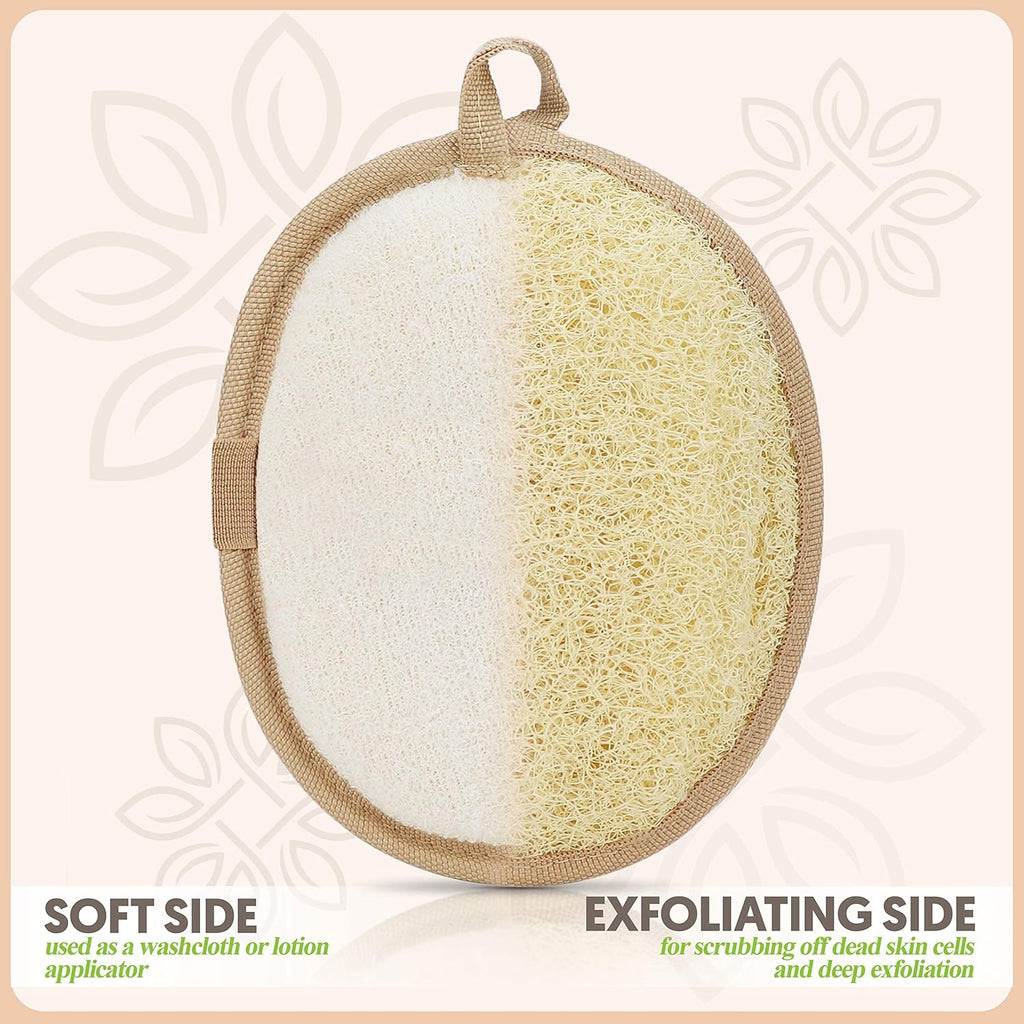 almooni natural loofah exfoliating body scrubber, 2-count pack, for women and men with natural egyptian loofah sponge