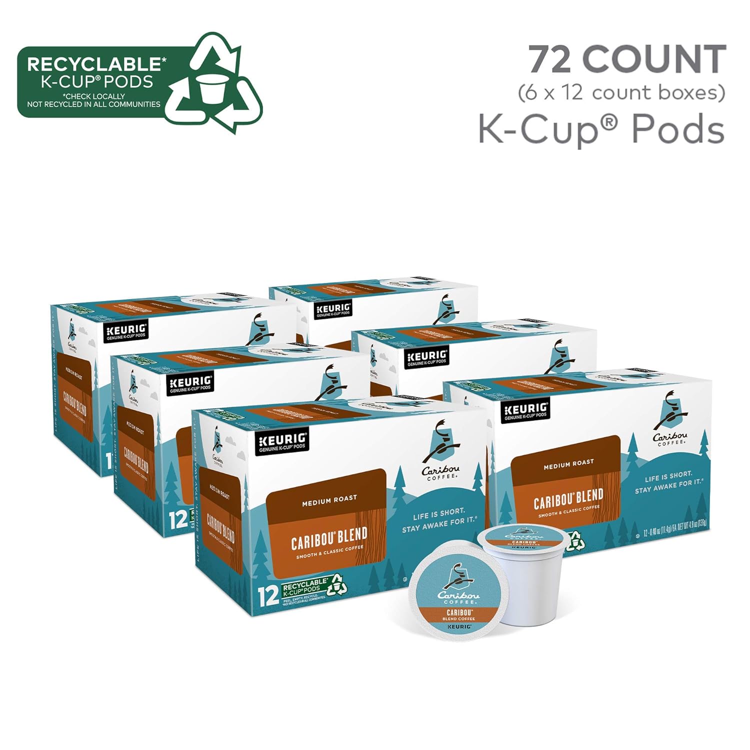 Caribou Coffee Caribou Blend Keurig Single-Serve K-Cup Pod, Medium Roast, 72 Count
