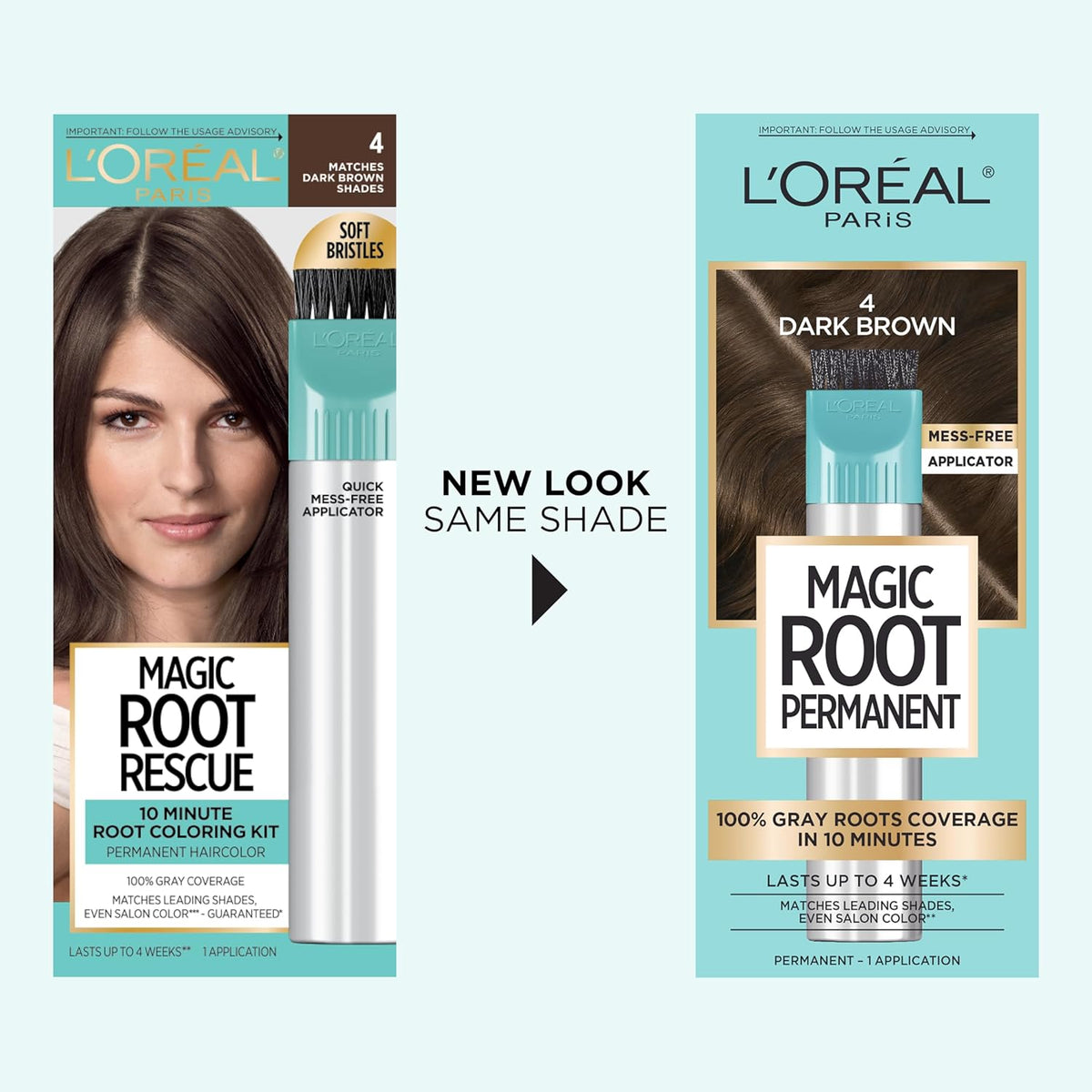 L’Oréal Paris Magic Root Permanent Hair Color, 10 Minute Root Coloring Kit with 100% Gray Hair Coverage, 4 Dark Brown, 2 Count