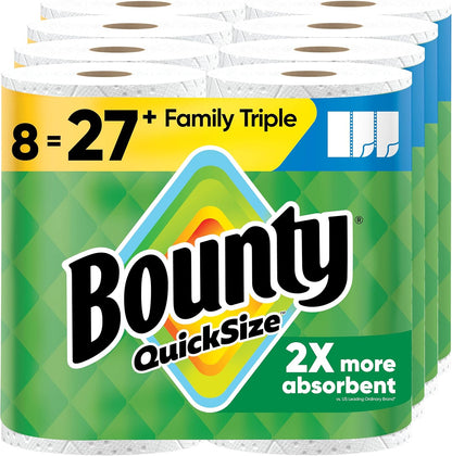 Bounty Quick Size Paper Towels, White, 8 Family Rolls = 20 Regular Rolls - Rayz Mart