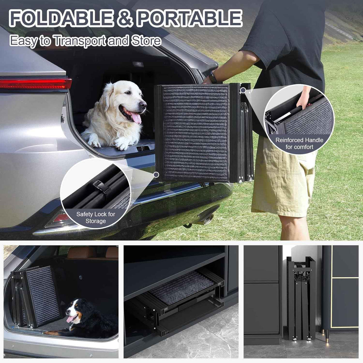 Dog Ramp for Car 63" Long & 17" Wide Portable Dog Ramps for Large Dogs with Non-Slip Rug Surface Dog Car Ramp for SUV Car & Truck, Folding Dog Ramp Up to 250LBS