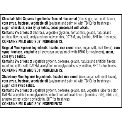 Kellogg's Rice Krispies Treats Mini Crispy Marshmallow Squares, Variety Pack, 20.1oz Box, 52 Bars, Chocolate, Original, Strawberry Flavors