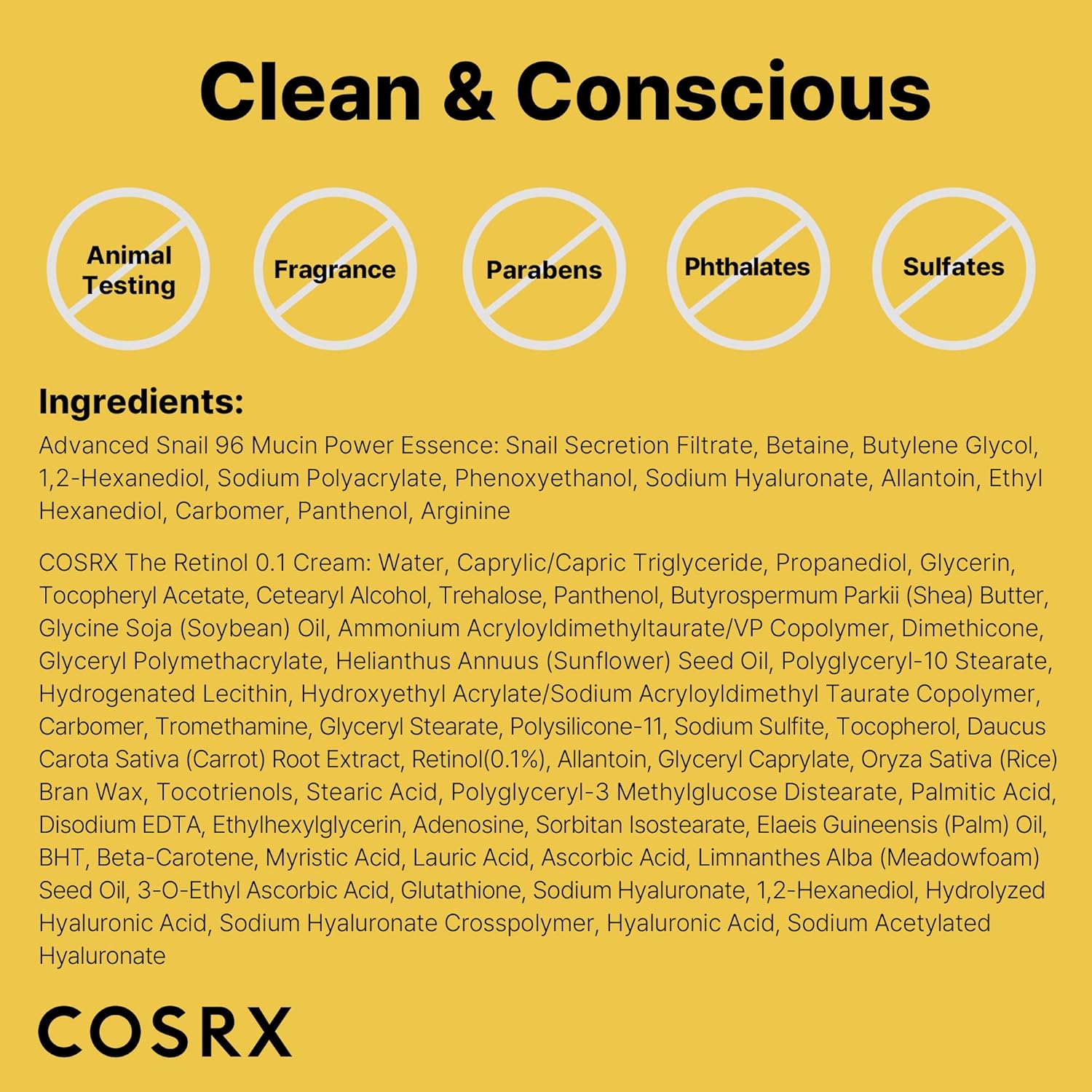 cosrx snail 96 mucin power essence 2ea & retinol 0.1% cream mini sample gift set for glass skin