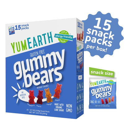 yumearth organic gummy bears fruity snack packs gluten free allergy friendly non gmo 10.5 oz pack of 15