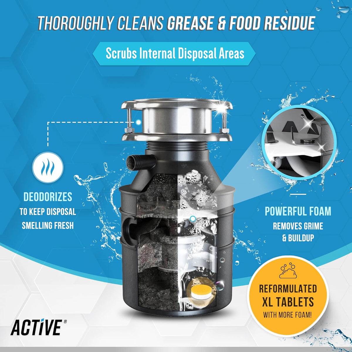 Garbage Disposal Cleaner Deodorizer Tablets - 24 Pack, New Powerful XL Foaming Tablet - Fresh Citrus Foam Sink Garburator Disposer Freshener, Natural Kitchen Drain Cleaning Care - 1 Year Supply - Rayz Mart