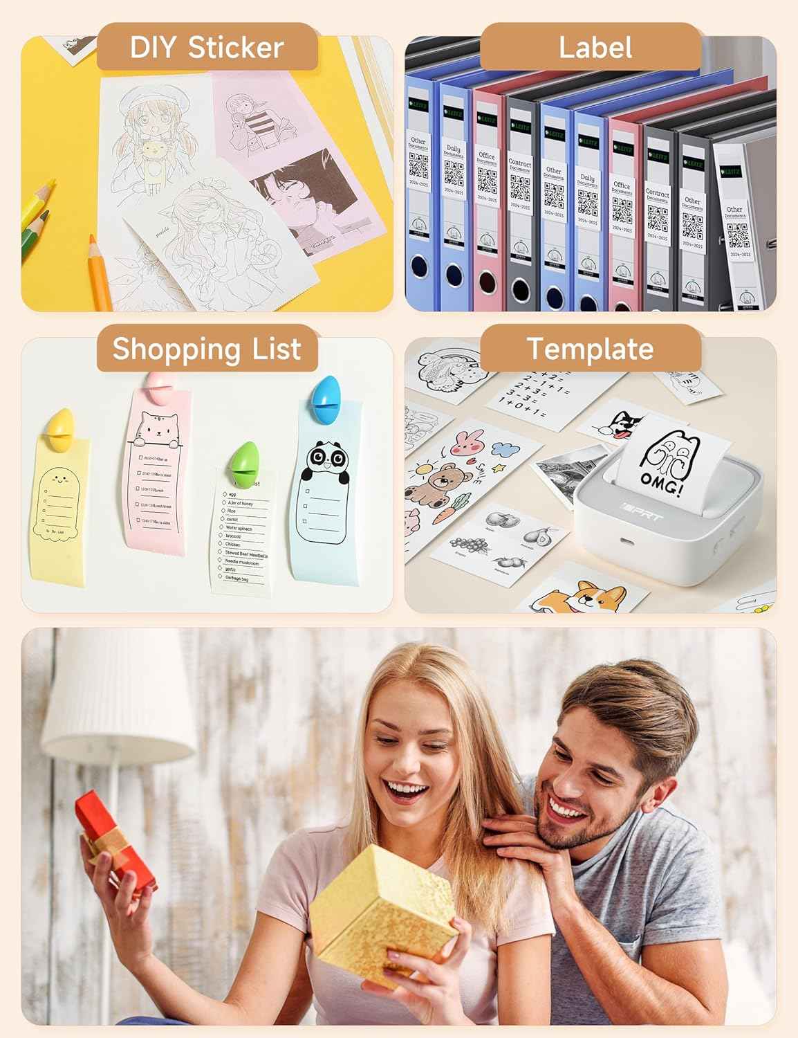 iDPRT Portable Sticker Maker Machine with 1 Roll Sticker Paper, Mini Printer Efficiently and Quickly, Thermal Printer for Study Notes, Pictures, DIY, Label, Free App with Multiple Templates, Grey