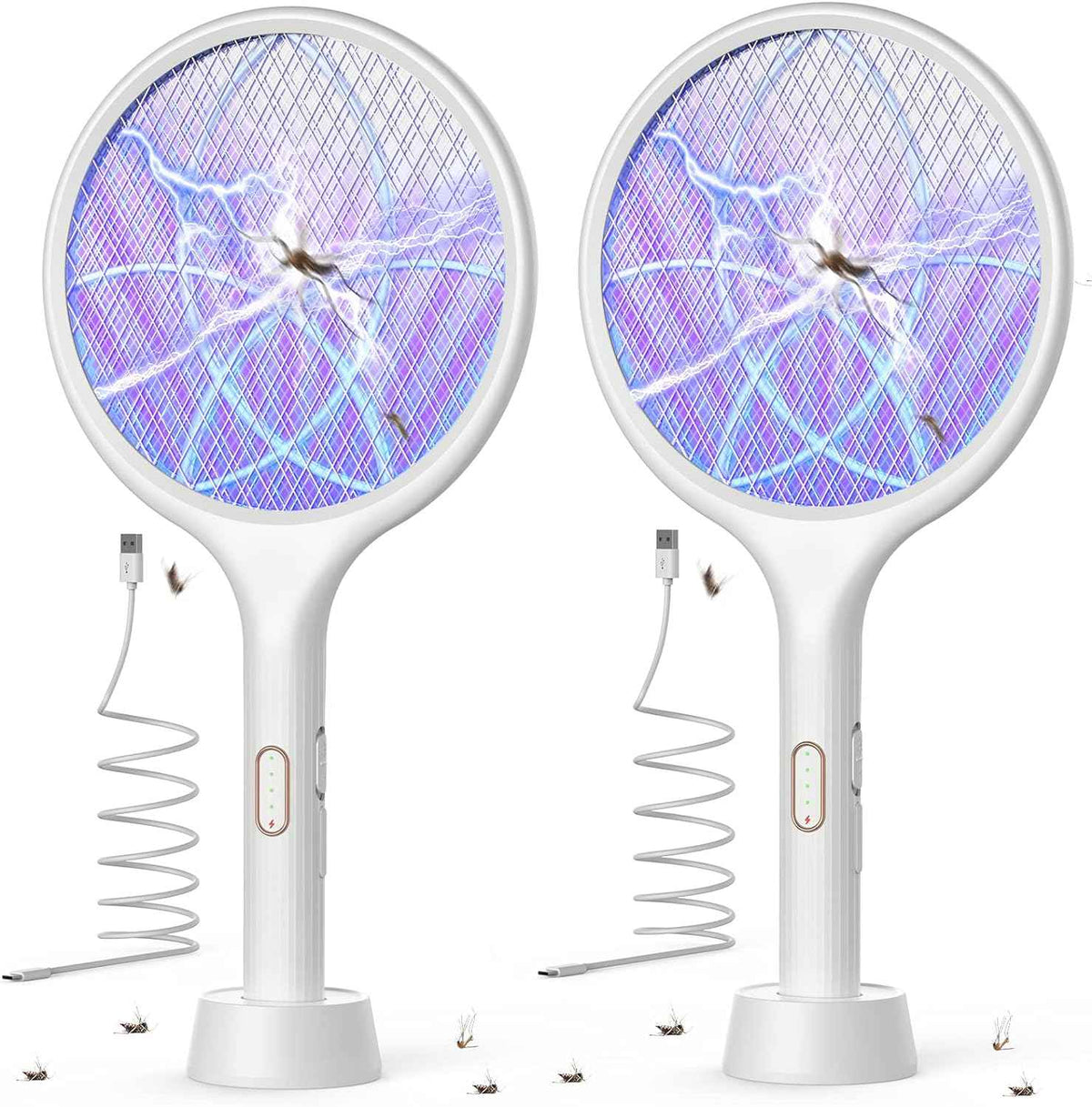 YISSVIC Electric Fly Swatter 4000V Bug Zapper Racket Dual Modes Mosquito Killer with Purple Mosquito Light Rechargeable for Indoor Home Office Backyard Patio Camping (Black-1 Pack)