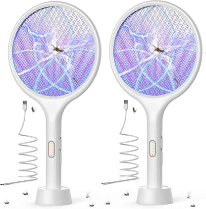 YISSVIC Electric Fly Swatter 4000V Bug Zapper Racket Dual Modes Mosquito Killer with Purple Mosquito Light Rechargeable for Indoor Home Office Backyard Patio Camping (Black-1 Pack)