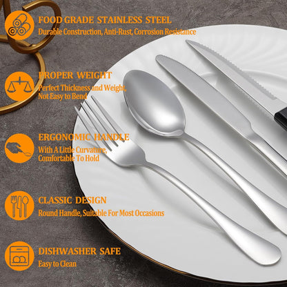MUTNITT Silverware Set with Steak Knives Service for 4,Stainless Steel Flatware, Mirror Polished Cutlery Utensil Set for Home Kitchen Eating Tableware, Include Fork Knife Spoon, Dishwasher Safe