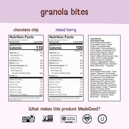 MadeGood Granola Bites Chocolate Chip & Mixed Berry Variety Pack, 28 Count, Gluten Free and Organic Snacks
