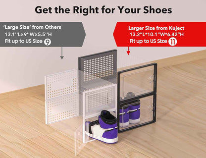Kuject X-Large Clear Plastic Stackable 12-Pack Shoe Storage Boxes Black