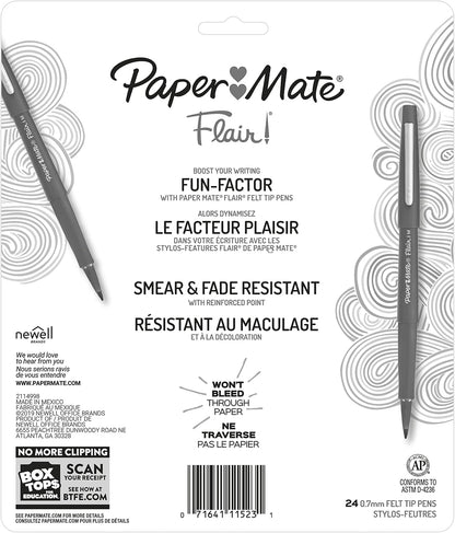 Paper Mate Felt Tip Pens, Flair Marker Pens, Medium Point, Assorted, 24 Count - Home, Office, Back to School, Teacher Supplies