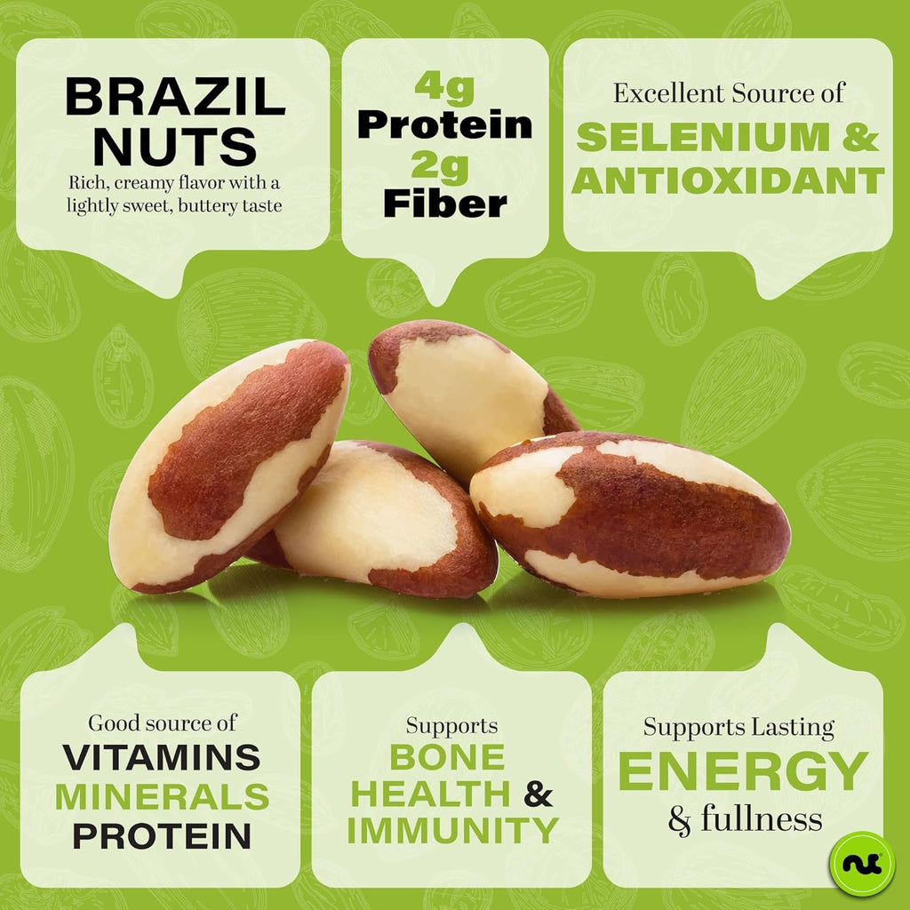Raw Brazil Nuts, unsalted, no shell, whole, 16oz - 1 LB, packed fresh in resealable bag, kosher healthy snack