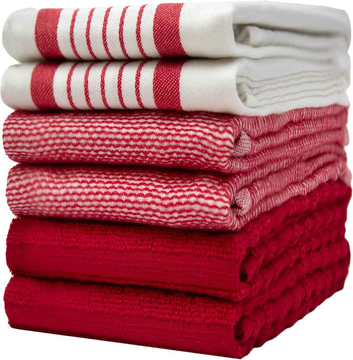 Premium Kitchen Towels (20”x 28”, 6 Pack) | Large Cotton Kitchen Hand Towel | Flat & Terry Dish Cloths | Highly Absorbent Tea Towels Set with Hanging Loop | Gray
