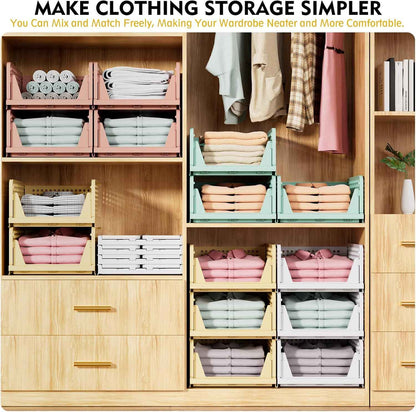 SNSLXH 5 Pack Stackable Closet Storage Baskets, Multifunctional and Foldable Closet Organizer for Bathroom Kitchen Laundry Room Wardrobe Storage