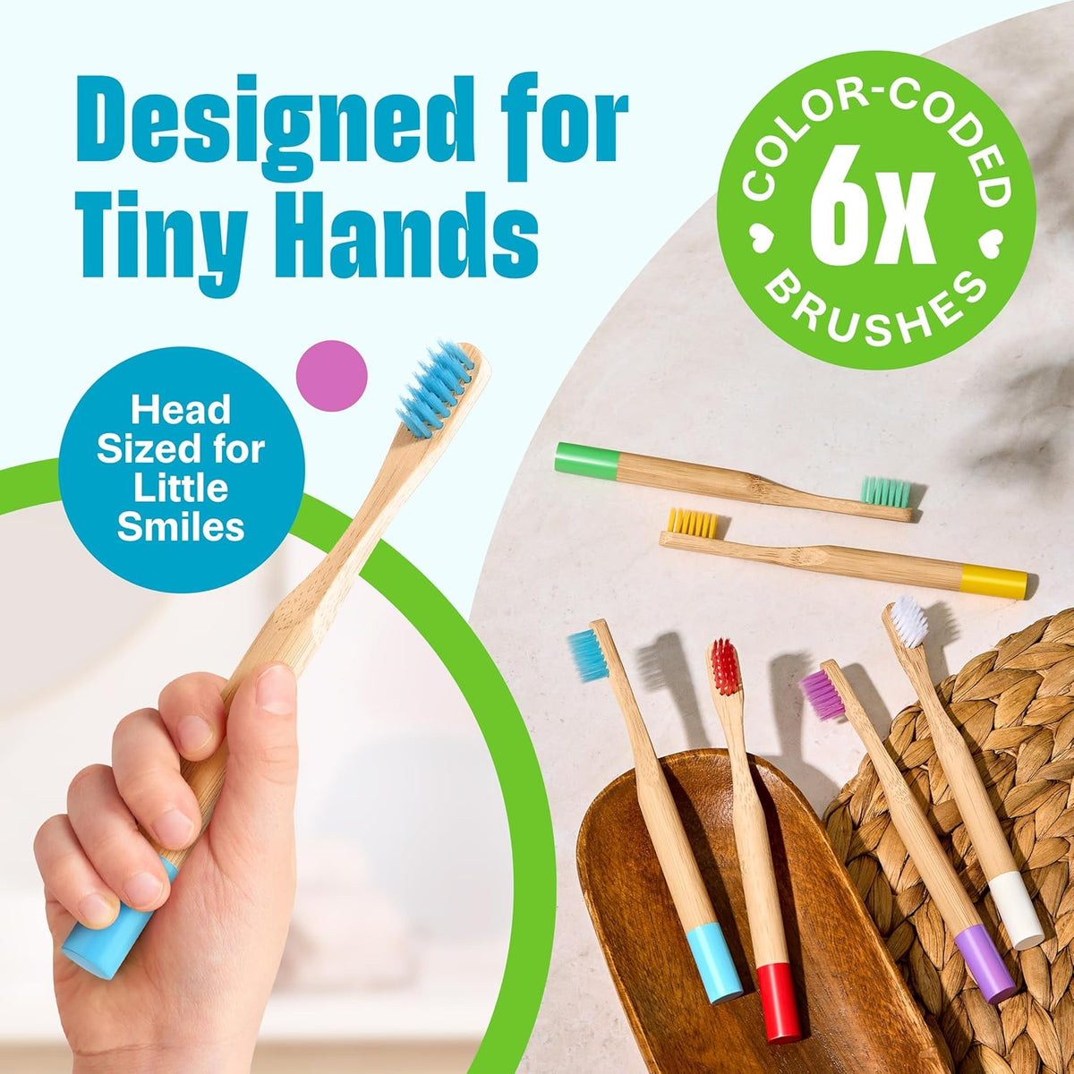 Kids Bamboo Toothbrushes 6 Pack - BPA Free Soft Bristles Toothbrushes for Kids - Children Toothbrush Set