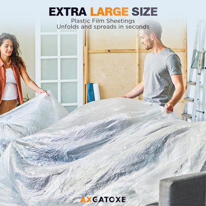 12 x 9 Ft Plastic Drop Cloths (6-Pack) - Disposable Painter's Sheeting & Tarps for Painting, Waterproof Furniture/Couch/Floor Protection