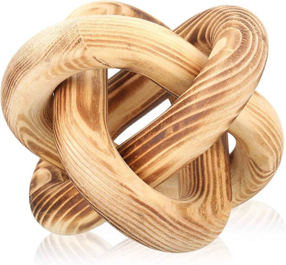 3 Link Wood Knot Decor - Hand Carved Coffee Table Decoration, Boho Chain Link Decor, Modern Shelf, Rustic Objects for Home Living Room Bedroom(White)