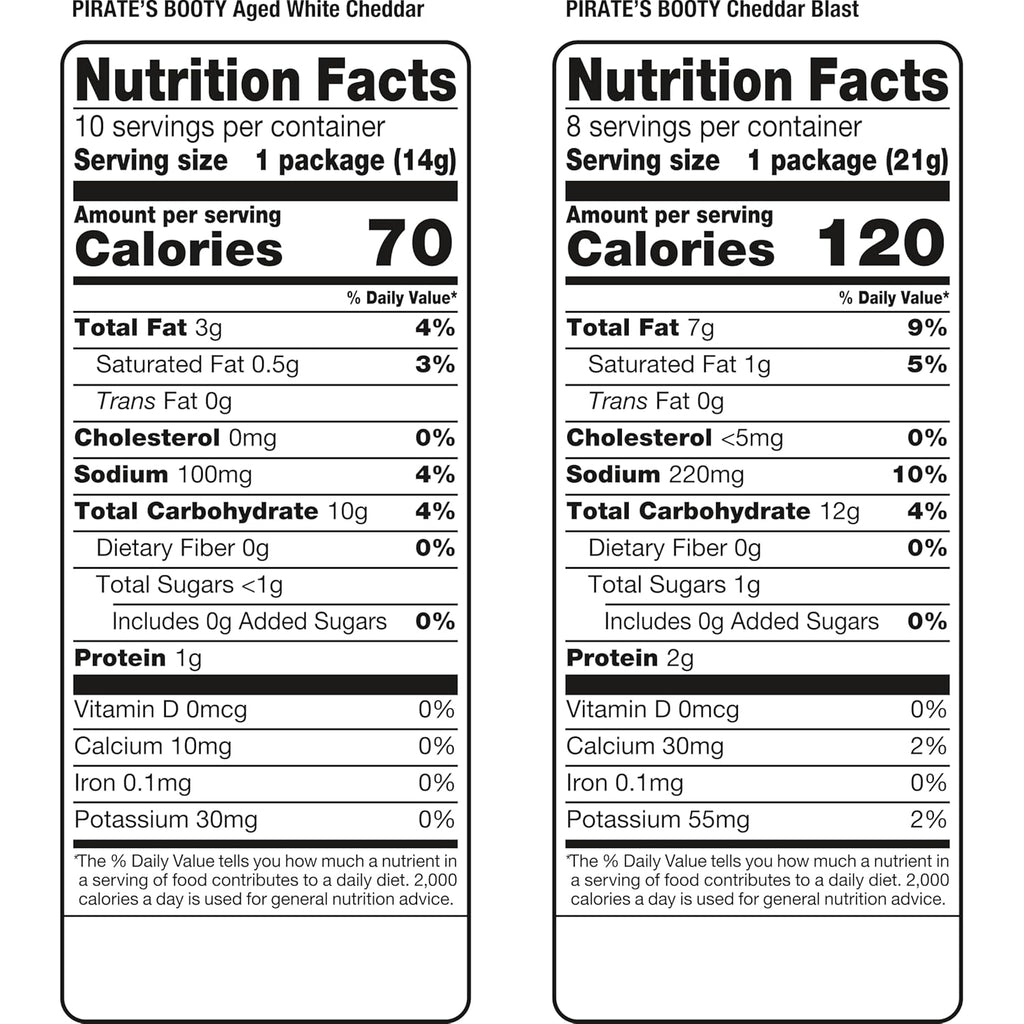 Pirate's Booty Aged White Cheddar and Cheddar Blast Cheese Puffs Variety Pack, 18-count, 0.5oz and 0.75oz bags, gluten-free kids snacks