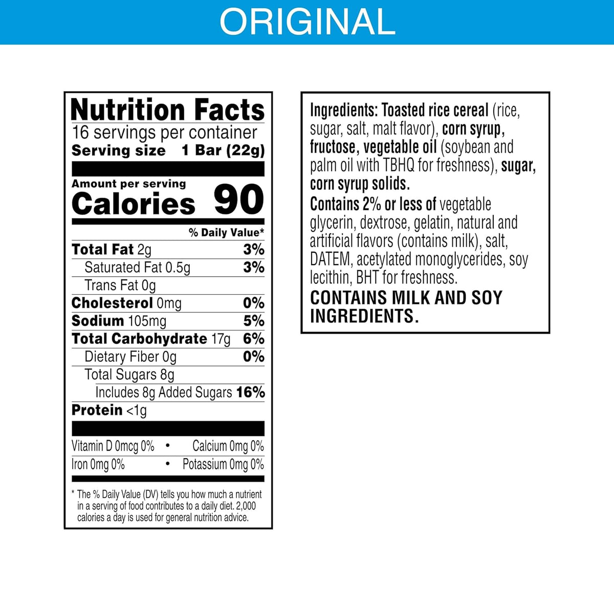 Rice Krispies Treats Original Marshmallow Snack Bars, 12.4oz Box (16 Bars) for Kids Lunch Snacks