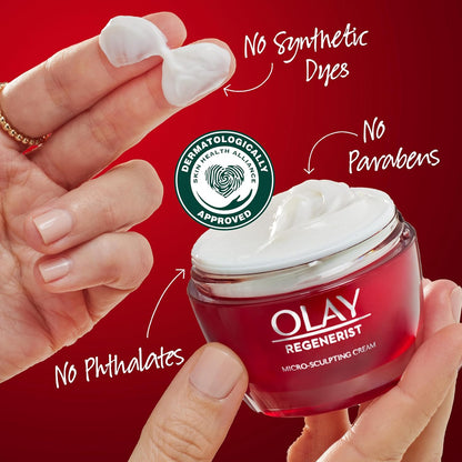 olay face moisturizer, regenerist micro-sculpting facial cream, women, 1.7 oz, anti-aging, hydration, firming skin care, hyaluronic acid, niacinamide, amino peptides