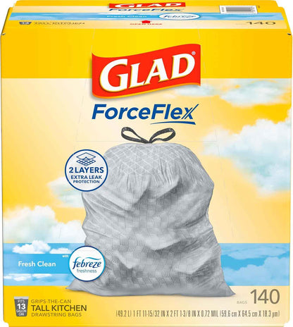 Tall Kitchen Trash Bags, 13 Gallon, 140 Count, Fresh Clean with ForceFlex Technology