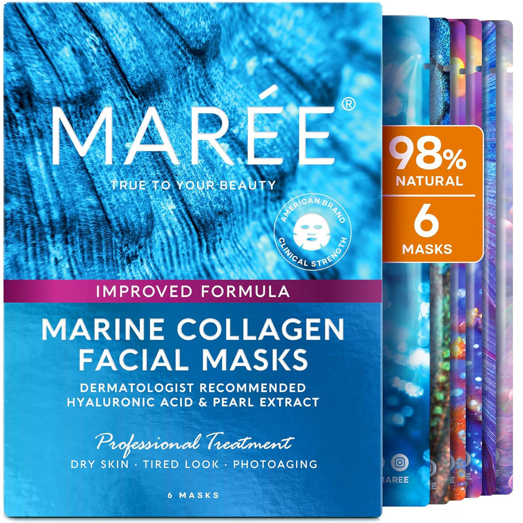 maree collagen facial mask with hyaluronic acid sheet face mask skincare for women 6 count