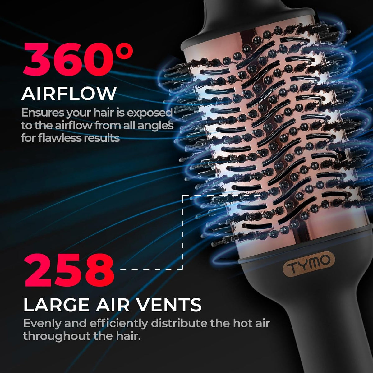 TYMO Hair Dryer Brush Blow Dryer Brush in One, 4 in 1 Ionic Hairdryer and Styler Volumizer with Oval Titanium Barrel, Hot Air Straightener for Smooth Frizz-Free Blowout, Gold