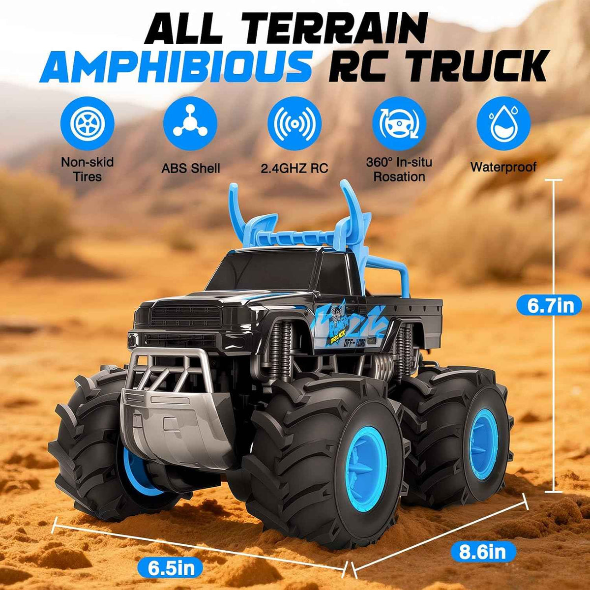 BainGesk Waterproof Remote Control Monster Truck Toys, 1:16 RC Car, 2.4GHz 4WD All Terrain Car Toys with 2 Rechargeable Batteries, Off-Road Truck Gifts for 6, 7, 8, 9, 10, 11, 12 Year Old Boys