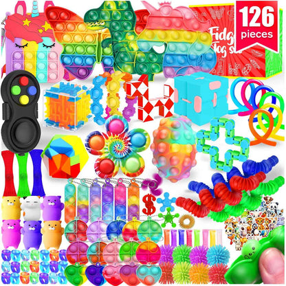 Fidget Toys, 126 Pack Party Favors for Kids 8-12 4-8, Sensory Toys Bulk Autism Autistic, Treasure Box Toys for Classroom, Stocking Stuffers, Goodie Bag Stuffers, Christmas Birthday Gifts Prizes