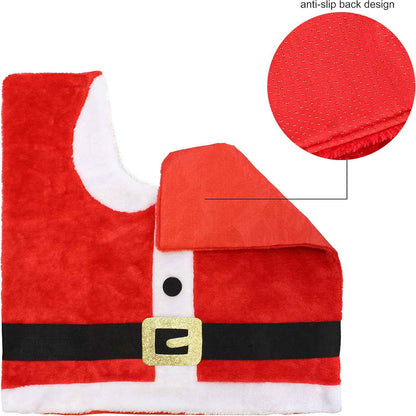 JOYIN 5 Pieces Christmas Theme Bathroom Decoration Set w/Toilet Seat Cover, Rugs, Tank Cover, Toilet Paper Box Cover and Santa Towel for Xmas Indoor Décor, Party Favors (Santa)
