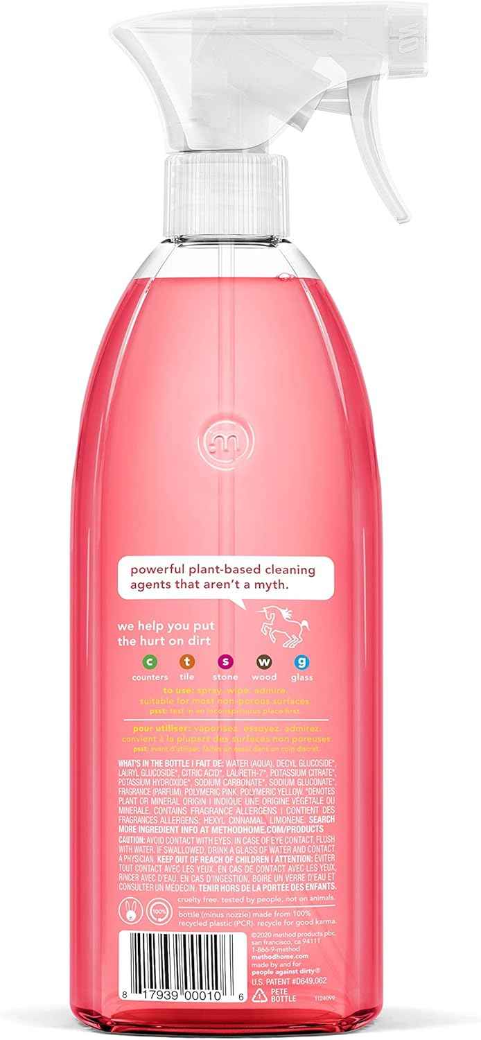Method Plant-Based All-Purpose Cleaner Spray, Pink Grapefruit, 4-Pack for Countertops and Tiles