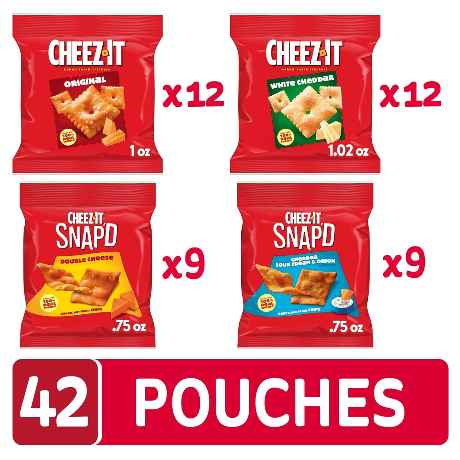 Cheez-It Variety Pack, Baked Snack Crackers, Lunch Snacks, 42 Packs