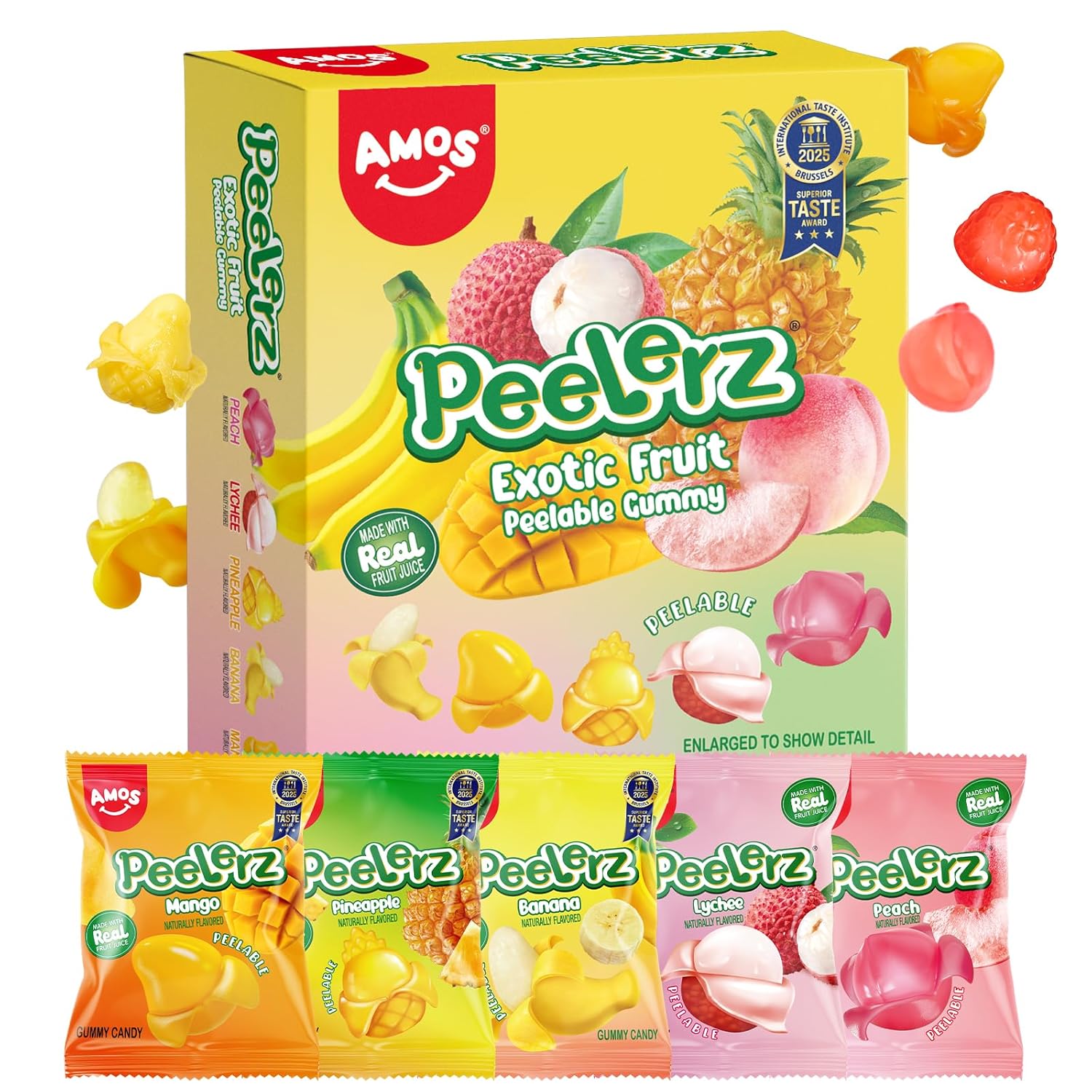 Amos Peelerz exotic fruit peelable gummy candy, 5 flavors, individually wrapped, 8.47oz, 240g