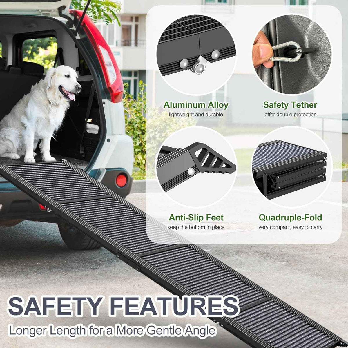 Dog Ramp for Car 63" Long & 17" Wide Portable Dog Ramps for Large Dogs with Non-Slip Rug Surface Dog Car Ramp for SUV Car & Truck, Folding Dog Ramp Up to 250LBS