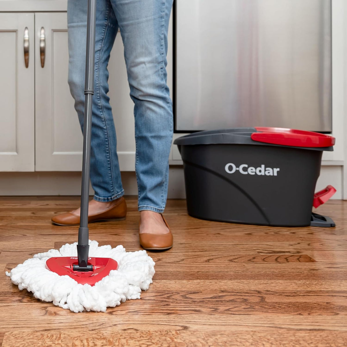 O-Cedar EasyWring Microfiber Spin Mop, Bucket Floor Cleaning System, Red, Gray, Standard - Rayz Mart