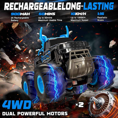 BainGesk waterproof 1:16 2.4GHz 4WD all-terrain RC car with 2 rechargeable batteries for kids