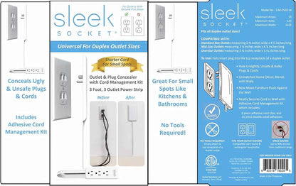 Sleek Socket Original & Patented Flat Ultra-Thin Outlet Concealer with Extension Cord Kit, Multi Outlets Power Strip, Ideal for Home Improvement, Hide Bulky and Messy Cords, 3ft