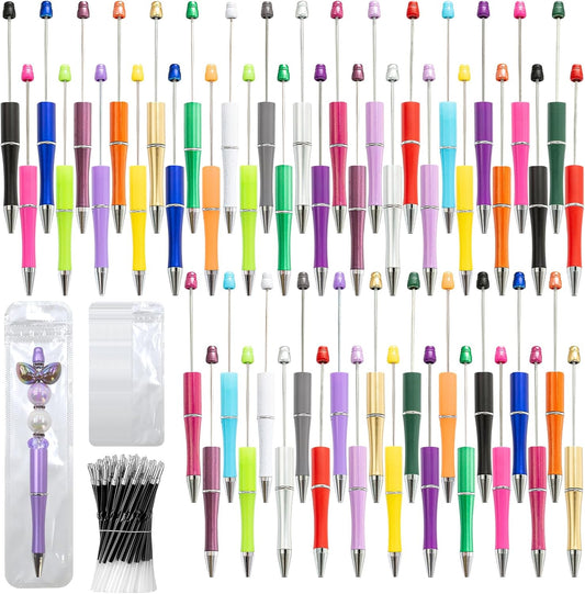 150 Pieces DIY Beadable Pen Kit – 50 Plastic Ballpoint Pens with Refills & Bags, Beads Not Included – School Supplies, Office Accessories & Craft Gifts for Students & Teachers (Multicolor)