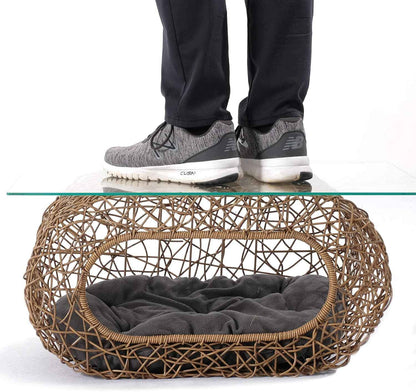 d+ garden cat hideaway house for indoor cats, faux rattan cat bed with top/side entry and enclosed space, 24.5 x 13.3 x 13.8 inches, pet friendly
