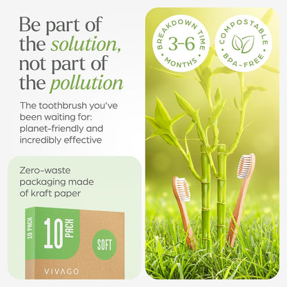 Bamboo Toothbrushes 10 Pack - BPA Free Soft Bristles Toothbrushes, Eco-Friendly, Natural Wooden Toothbrush