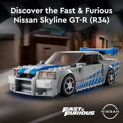 LEGO Speed Champions 2 Fast 2 Furious Nissan Skyline GT-R (R34), Race Car Toy Model Building Kit, Collectible with Racer Minifigure, 2023 Set for Kids, Boys and Girls Ages 9 and Up 76917